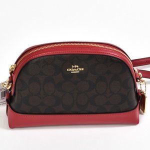 Coach Signature Dome Crossbody Purse Brown & Red